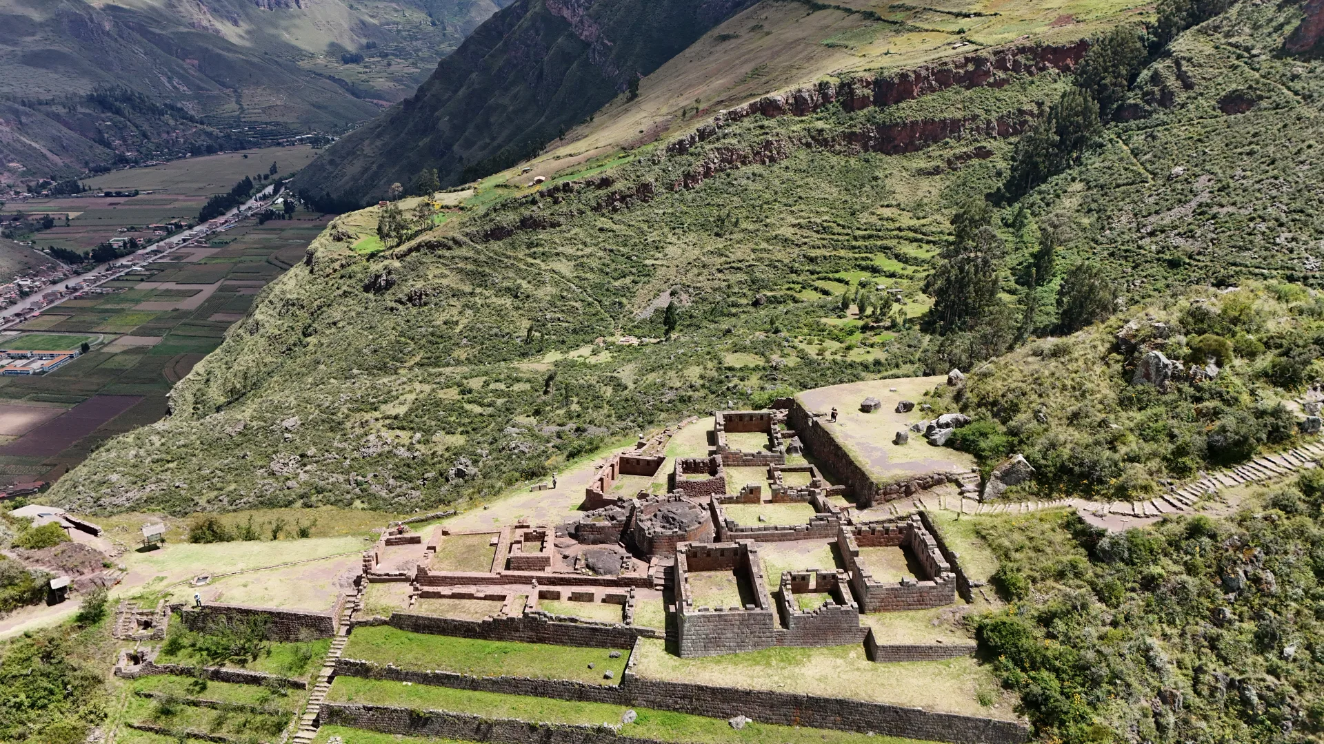 Inca citadel of Pisac with its terraces, aerial view